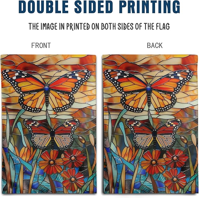 Monarch Butterfly Garden Flags for Outside Fall Flag Stained Glass Floral Yard Flag Spring Summer Decorative Flags 12x18 Double Sided Small Seasonal Lawn Flags Rustic Outdoor Decor