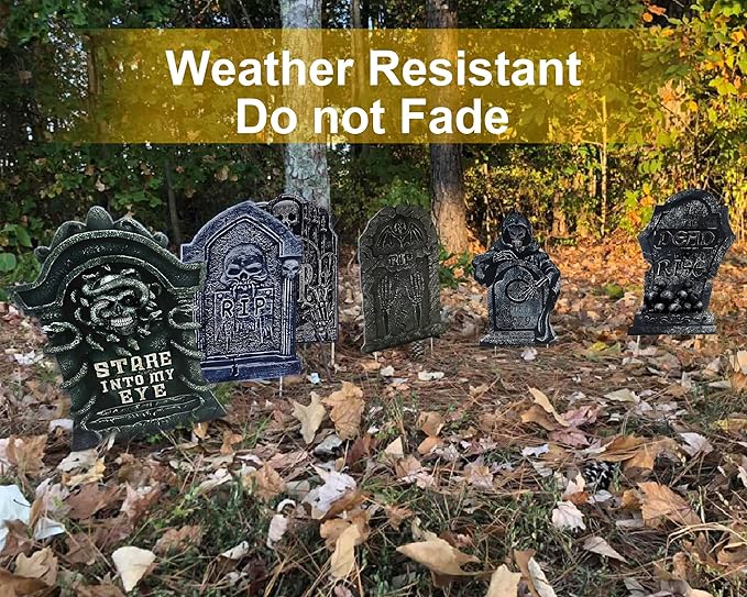 Halloween Tombstone Decorations Gravestone Decor for Graveyard Headstone Yard Signs Outdoor Lawn Yard Garden Decorations Halloween Yard Stakes - 6PCS