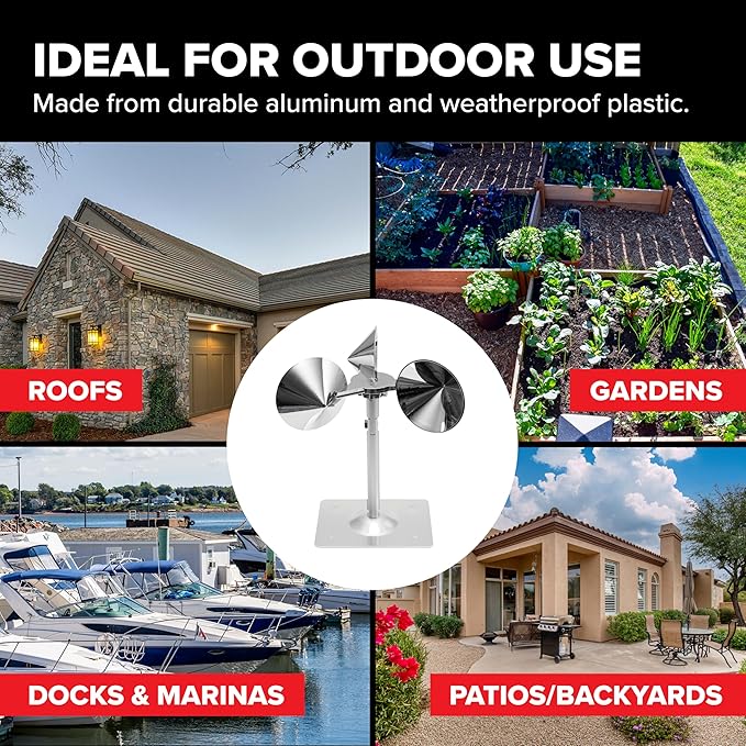 Bird B Gone - Reflect-A-Bird - Reflective Spinning Deterrent - Repels Pigeons, Sparrows, & Woodpeckers - Wind Powered - for Gardens, Railings, Roofs, Etc - Weatherproof Aluminum - Adjustable Neck