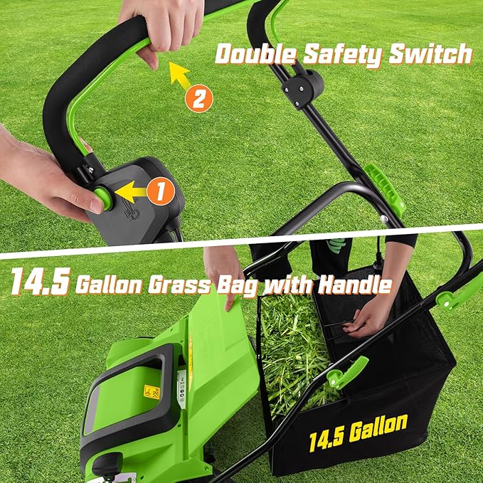 Goplus 2-in-1 Scarifier and Lawn Dethatcher, 16-Inch 15A Corded Electric Dethatcher w/ 14.5-Gal Collection Bag, 3-Position Height Adjustment & 5-Position Depth Adjustment, for Grass Garden Yard