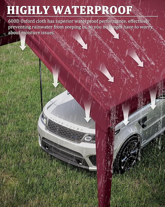 10 X 20 Ft Canopy Replacement Cover Heavy Duty Waterproof UV & Tear Resistant Car Tarp Canopy Tent Garage Top Shelter Oxford Cover with Ball Bungees (Frame is Not Included)