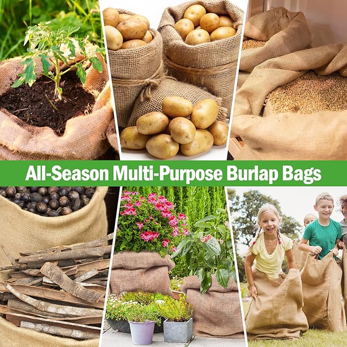 Legigo 3 Pack 24 X 40 Inch Burlap Plant Covers Freeze Protection Bags, Winter Plant Frost Covers with Drawstring, Reusable Tree Covers Burlap Frost Cloths Protection for Outdoor Plants Shrubs Fruit