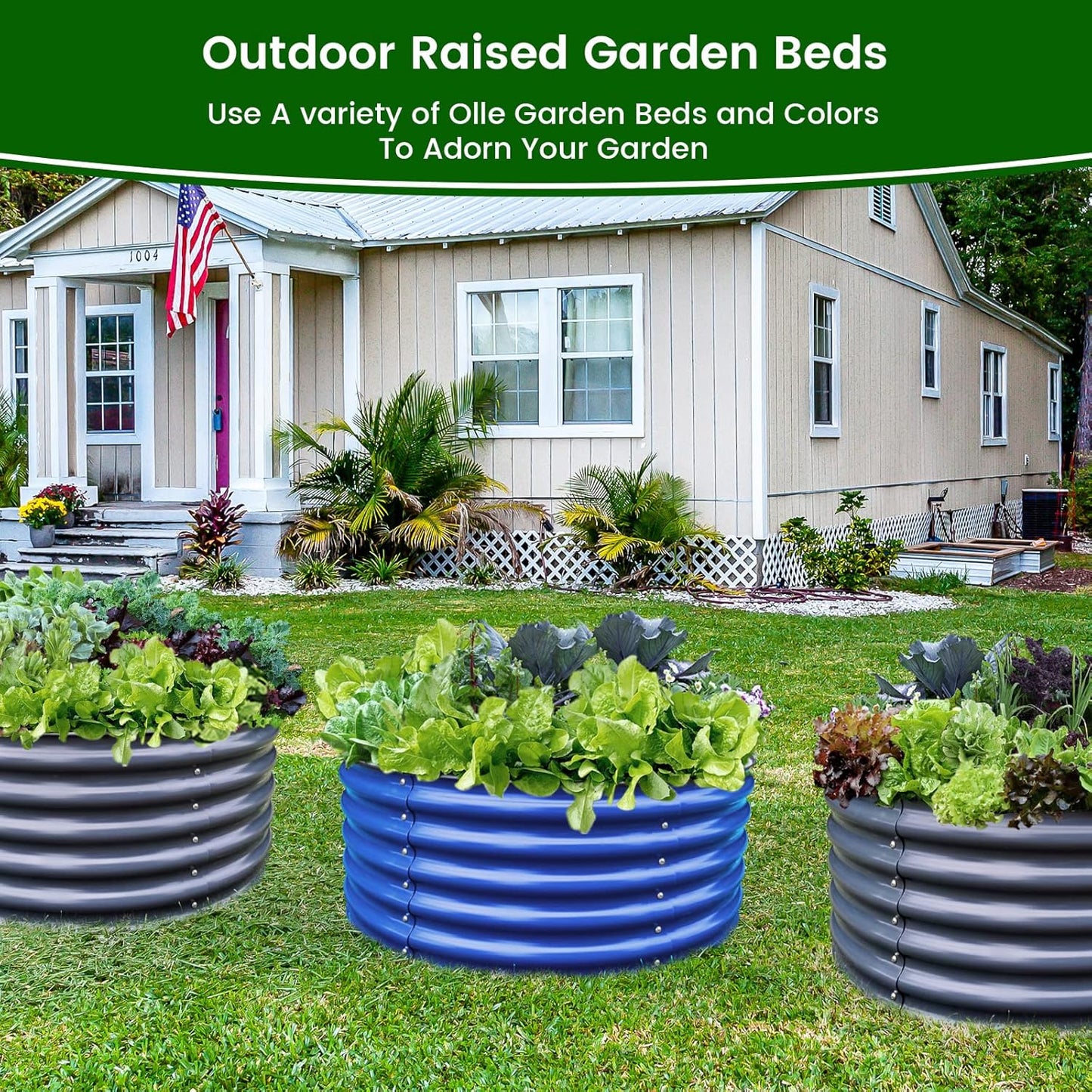 Olle 17" Tall, 42" Round Galvanized Raised Garden Bed Kit,Metal Raised Planter Boxes Outdoor DIY Raised Garden Beds Outdoor for Vegetables,3.5 * 3.5 * 1.4Ft,Midnight Grey