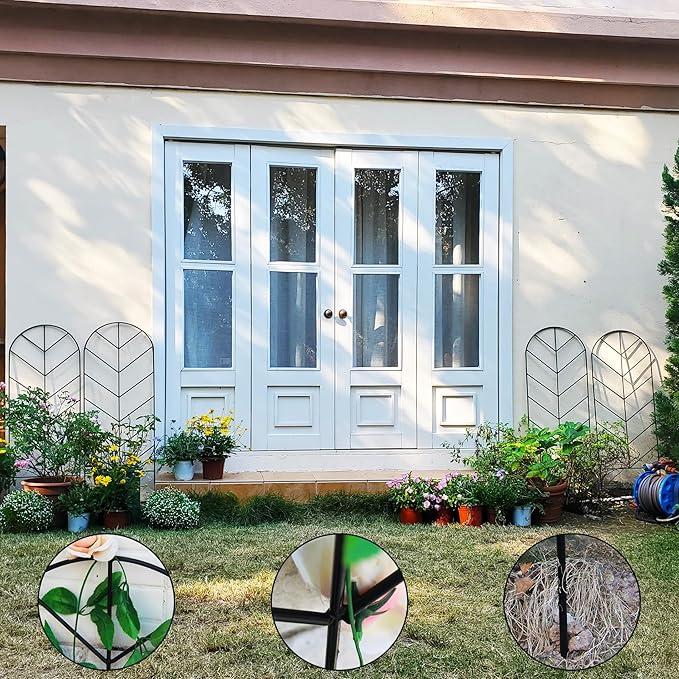 4 Pack Metal Garden Trellis for Climbing Plants & Roses - 45" H x 15.9" W Plants Support, Rustproof, Sturdy, Black