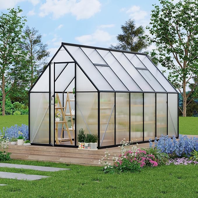 6'x11' Aluminum-Framed Polycarbonate Greenhouse, Heavy Duty Polycarbonate Greenhouse with Quick Setup Structure and Roof Vent, Large Enhanced Aluminum GreenhouseKit for Outdoors