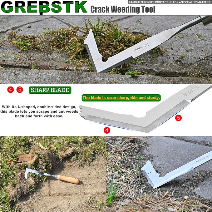 GREBSTK Crack Weeder Crevice Weeding Tool Stainless Steel Manual Weeder Gardening Tool