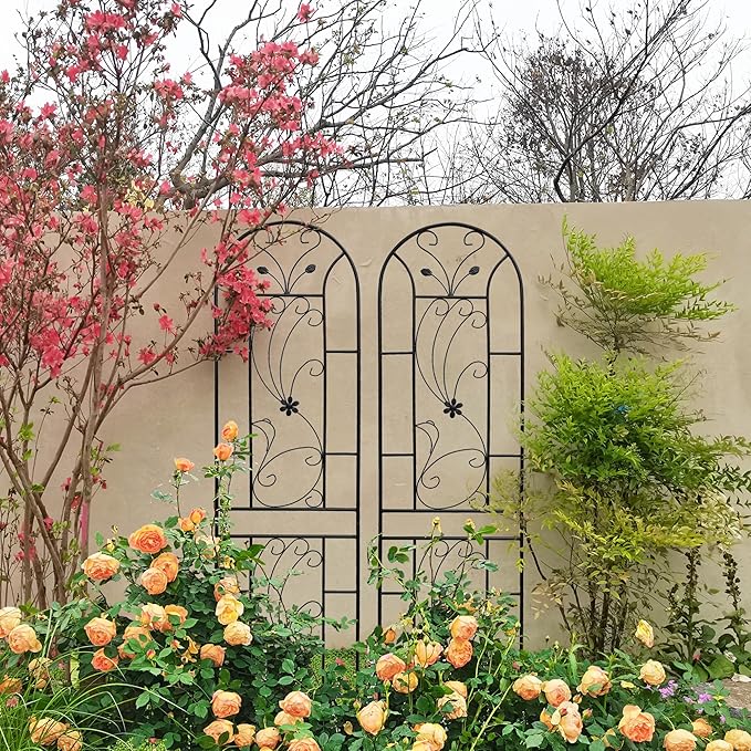 Garden Trellises, 4 Pack Black Metal Coated Rustproof Trellis for Climbing Plants Outdoor, Roses, Vines, Flowers, and Vegetables-86.7" x 19.7"