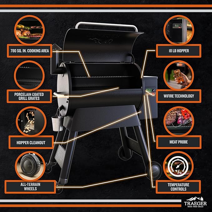 Traeger Grills Pro 780 Wood Pellet Smoker Grill, 6-in-1 BBQ Pellet Grill Combo, WiFi and App-Connected Electric Smoker, 780 Square Inches of Grilling Area, Temperature Control, Black Finish