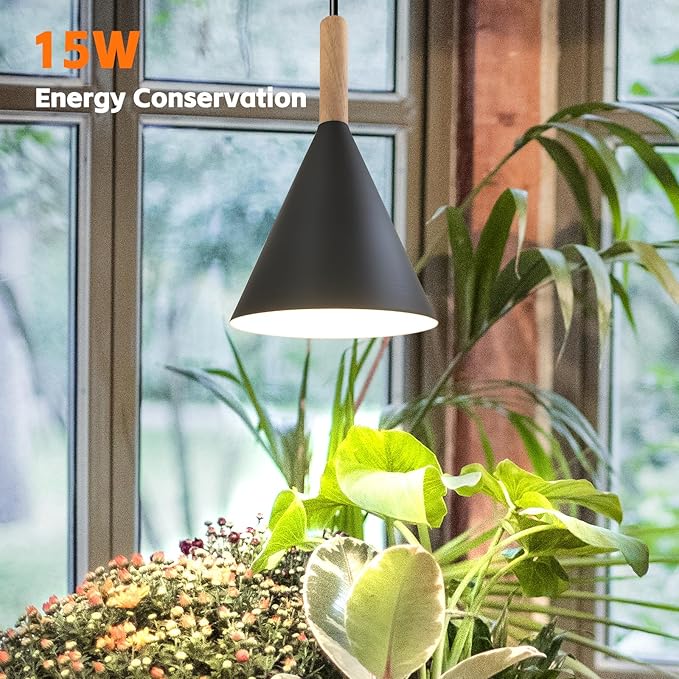 Hanging Grow Lights for Indoor Plants,Pendant Plant Lights for Indoor Growing,15W Full Spectrum, with Timer and 15FT Power Cord, Hanging Grow Light,Large Tall Plant Greenhouse (White)