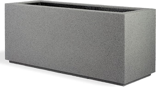 PolyStone Milan Tall Modern Outdoor/Indoor Rectangular Trough Planter, 46" L X 17" W X 19" H, Lightweight, Heavy Duty, Weather Resistant, Polymer Finish, Commercial and Residential (Gray Granite)
