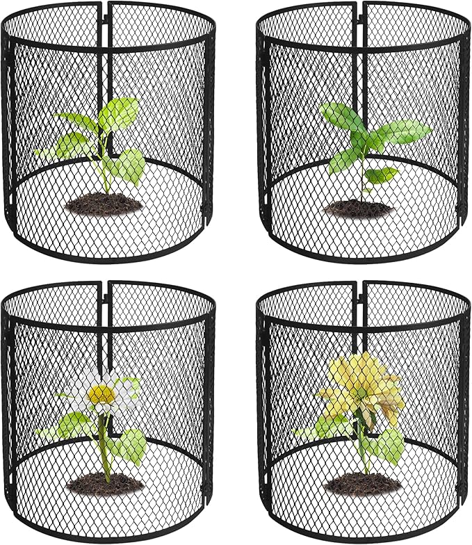 4 Pack Metal Plant Cage Protectors from Animals-11.8 x 11.8 Inch Garden Plant Protector - Sturdy Bunny Barricades Chicken Wire Cloche Plant Protectors for Keeping Bunny Animals Out