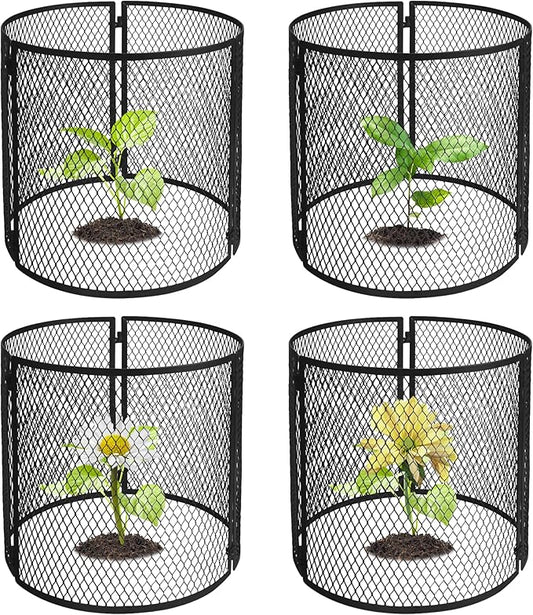4 Pack Metal Plant Cage Protectors from Animals-11.8 x 11.8 Inch Garden Plant Protector - Sturdy Bunny Barricades Chicken Wire Cloche Plant Protectors for Keeping Bunny Animals Out