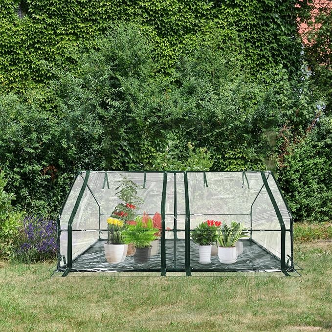 U'Artlines Portable Mini Greenhouse 9x3x3 Ft Small Greenhouse for Outdoors with Waterproof Pad, Little Green Houses Plant Cover Tent for Outside Garden Small Plants, Clear PVC