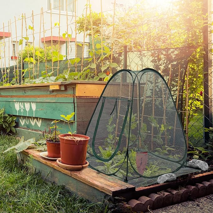 2 Packs Pop up Garden Netting Cover Plant Guard Cover with 16 Stakes Bird Plant Tent Protector for Vegetables Fruits Flowers (2, 28 * 28 * 32 inch)