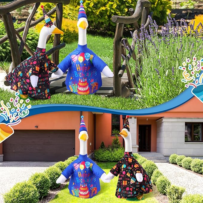 Frienda 2 Set Happy Birthday Porch Goose Outfit Clothes for 23" High Cement or Plastic Goose, Birthday Yard Cement Geese Duck Clothes Costume for Fall Halloween Outdoor Garden Yard Patio Decor
