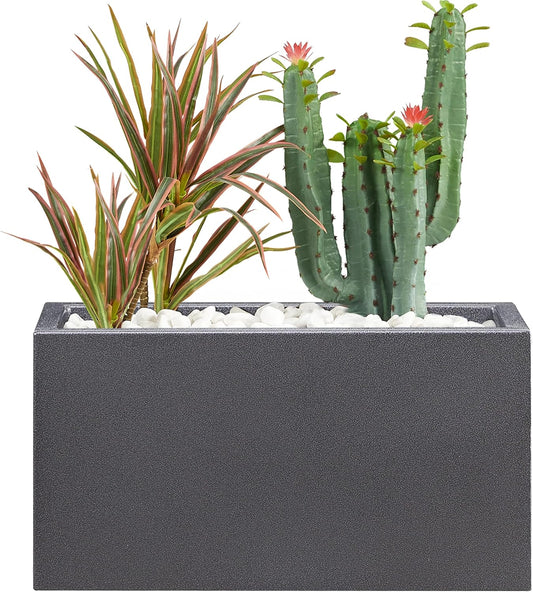 Metallic Heavy Rectangle Planter Box for Outdoor/Indoor 25Lx11Wx13H Inches 22Pounds Gray
