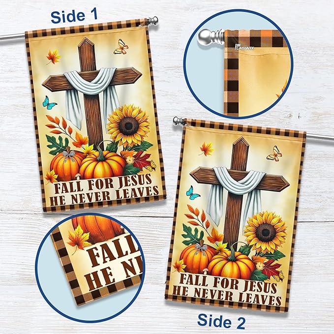 FLAGWIX Fall Christian Flag - House Flags for Outside 29.5" x 39.5" - Christian Gifts for Women Faith, Fall Decorations for Home, Thanksgiving Decorations for Garden Decor, Outdoor Decor for Patio