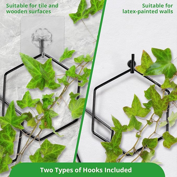 24 Pcs Chain Trellis for Climbing Plants, 120 Inch Long Metal Plant Trellis Indoor Outdoor, Garden Wall Vine Support Trellis, Plant Accessories for Ivy, Peonies, Hexagonal Design Black