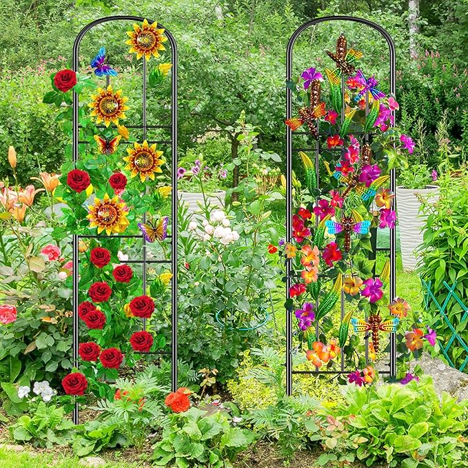 2 Pack Garden Trellis for Climbing Plants Outdoor, Metal Plant Trellis Vine Frame Support for Potted, Decoration Plant Wall Brackets Lattice for Indoor Flowers Vegetable Fruits Rose