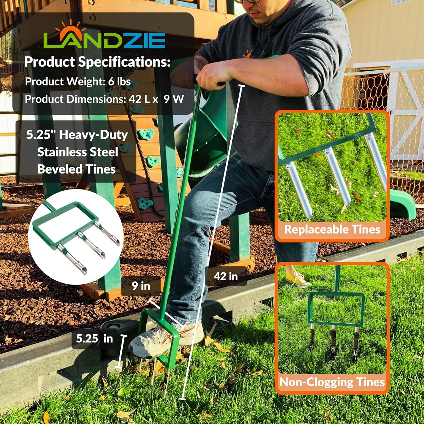 LANDZIE Lawn Aerator Replacement Tines - Set of 3 Hollow Tines for Aerator Lawn Tool - 3 Heavy Duty Stainless Steel Manual Lawn Aerator Add-on Hollow Tines for Compacted Soil - Manual Hand Coring Tool