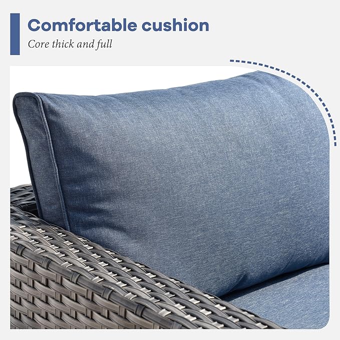 HOOOWOOO 8 Piece Patio Sectional Furniture Set with Swivel Rocking Chairs,Modern Wicker Outdoor Conversation Sofa Sets,Weather Resistant Modular L Shaped Outside Couch Set(Denime Blue)