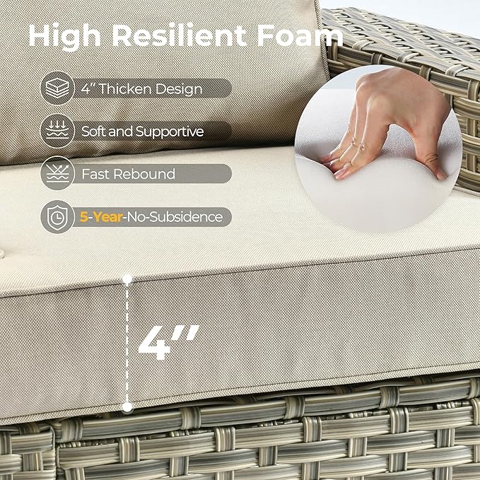 HOOOWOOO Outdoor Sectional Patio Furniture Set with Fire Pit Table,13 Pieces Wicker Conversation Sets L Shaped Couch,Extra Deep Out Door Sofa Outside Furniture with Swivel Chairs,Beige