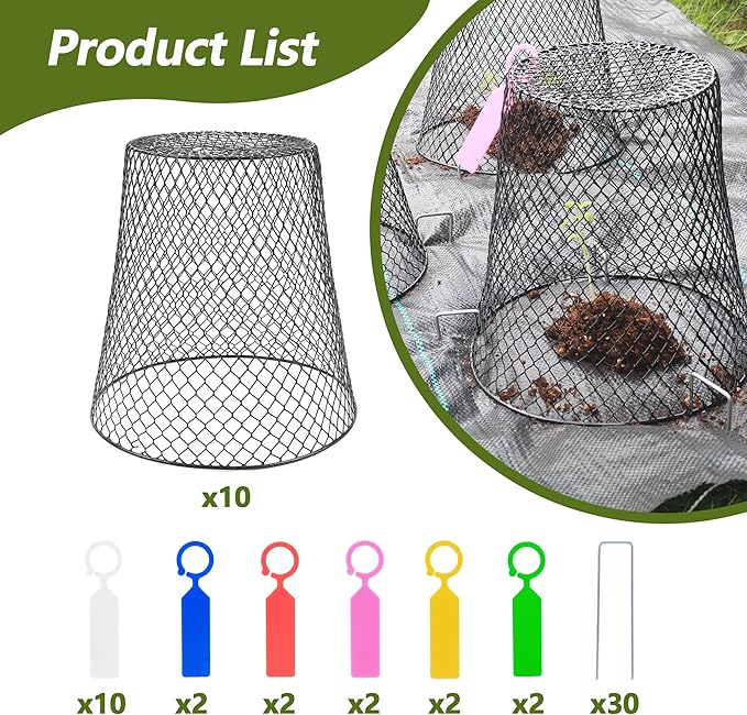 10Pcs Chicken Wire Cloche Plant Covers, 9.2×9.2 Inches Plant Protectors from Animals, Metal Garden Plant Cages for Outdoor Plants, Keep Rabbits, Squirrels, Birds Out