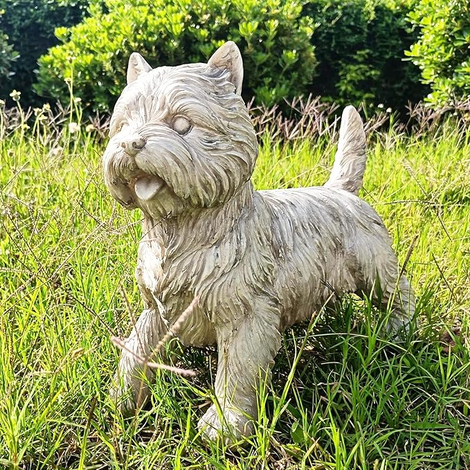 Cynkeyee Dog Garden Statue Outdoor - Decorative Cairn Puppy Sculpture Resin West Highland White Terrier Statues Standing Pose Life Size Home Yard Decor 15x6x14 inches