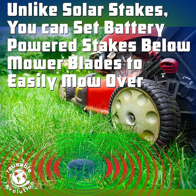 4 Pack Sonic Mole Chaser - Battery Operated Rodent Repeller Stake, Scares Away Moles, Voles, Gophers and Rats by Reusable Revolution (Green & Black)