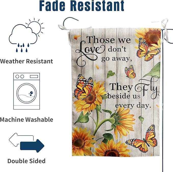 Memorial Garden Flag Monarch Butterfly Decor Sunflower Flags for Cemetery Grave Flag Those We Love Don't Go Away They Fly Beside Us Every Day Signs