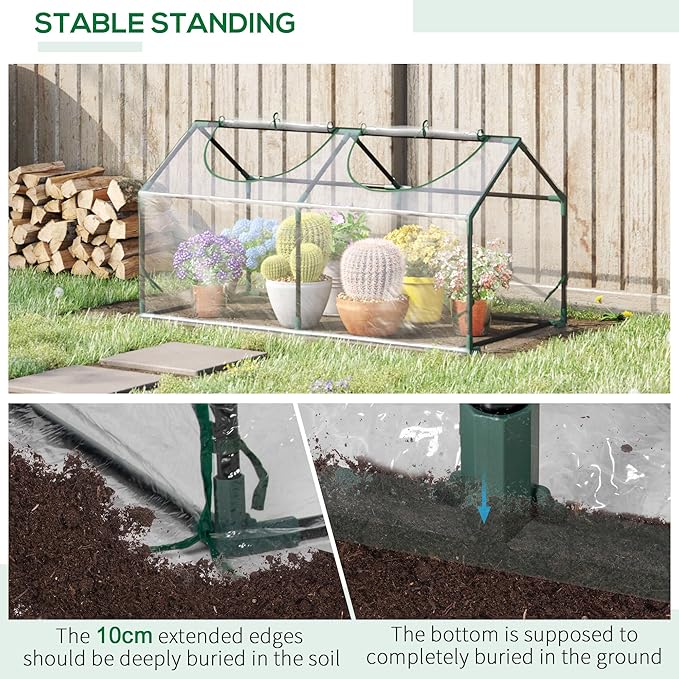 Outsunny 4' x 2' x 2' Portable Mini Greenhouse, Small Green House with PVC Cover, Roll-up Zippered Windows for Indoor, Outdoor Garden, Clear