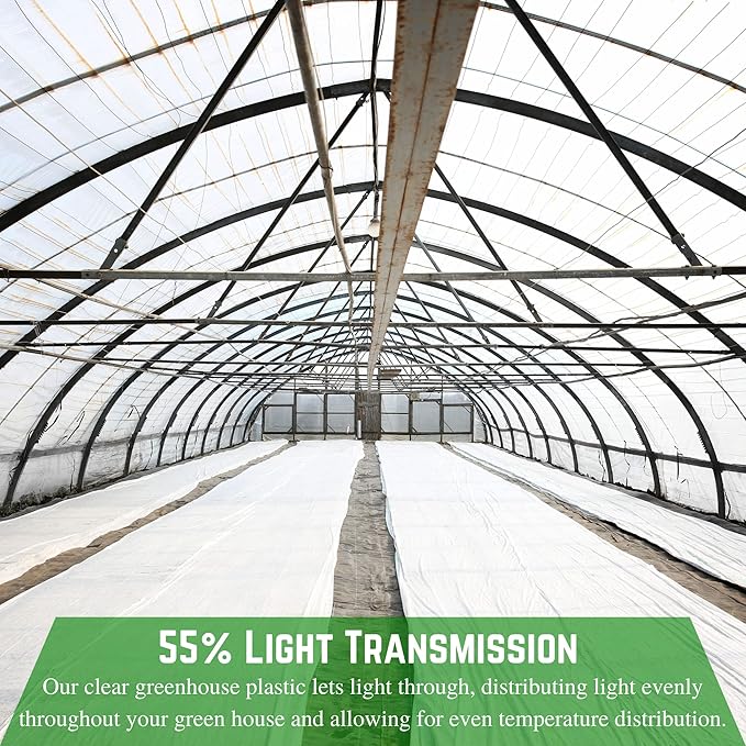 Farm Plastic Supply - White Greenhouse Plastic Sheeting - 6 mil - (40' x 12') - 4 Year UV Resistant Poly Greenhouse Film, 55% Light Transmission Hoop House Cover for Gardening, Agriculture
