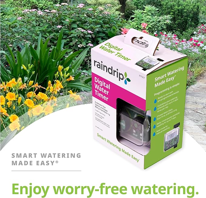 Raindrip Digital Hose-End Automatic Water Timer, Connects to Garden Faucets and Hose Bibbs, with Back-Lit LCD Screen for Drip Irrigation, Garden, Self-Watering, Grey