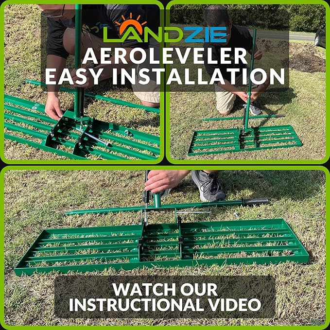 Landzie AeroLeveler - The Lawn Leveling Rake That Never Flips - Patented inch Wide Pneumatic Lawn Level for Yard, Dirt, Soil, Sand, Provides Stability and Control (Pneumatic 48" Leveling rake)