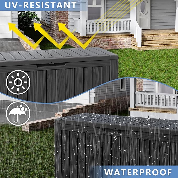 80 Gallon Outdoor Storage Box – Resin Deck Box with Lockable Lid, Waterproof Patio Furniture Storage for Tools, Garden & Yard Organization
