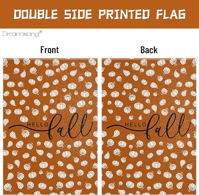 Autumn Fall Garden Flag Double Sided Yard Flag, Hello Fall with Pumpkin, 28 * 40