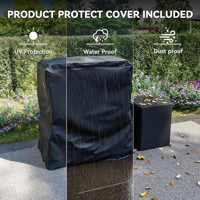 35'' Outdoor Propane Fireplace with Tank Storage, 50,000 BTU Outdoor Gas Fire Pit with CSA Certified, Dust Cover, Smokeless Ceramic Wood, Adjustable Flame for Patio, Garden, Deck, Gray/Tan