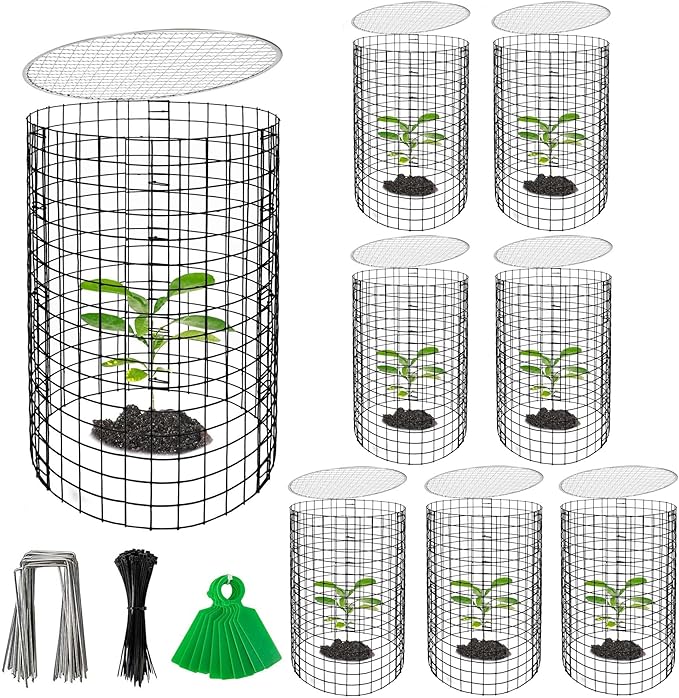 Adnee 8 Pack Wire Plant Protector with Cover-20" x 11" Detachable Metal Plant Protectors Mesh-Garden Plant Protectors for Flower Vegetable to Keep Animals Out