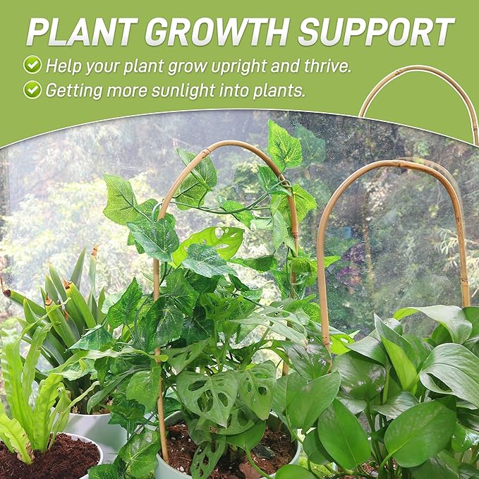 Avalution 16" Natural Bamboo Plants Trellis U-Hoop,Bamboo Gaeden Trellis U-Shape for Climbing Plant Support-10PCS