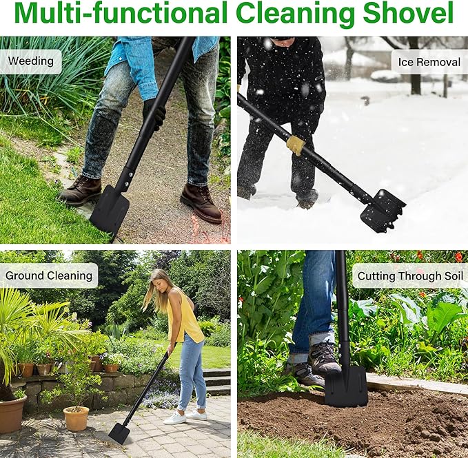 Garden Shovel, Heavy Duty Ice Scraper Long Handle 67", Spade Snow Shovel Weed Remover Gardening Tool for Weeding, Ice Removal, Ground Cleaning and Cutting Through Soil, Walkway Driveway