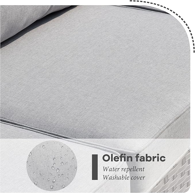 HOOOWOOO 8 Piece Patio Sectional Furniture Set with Swivel Rocking Chairs,Modern Wicker Outdoor Conversation Sofa Sets,Weather Resistant Modular L Shaped Outside Couch Set(Light Grey)