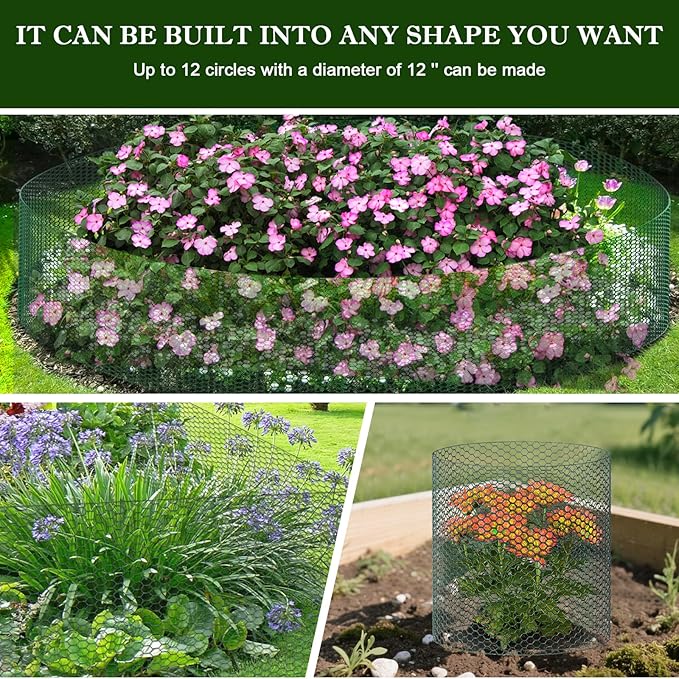 39.4ft x16In Plant Protectors from Animals, Plant Cages for Outdoor Plants, Wire Plant Protector Cage,Chicken Wire Cloche with Gloves, Plier, Ground Stakes & Nylon Ties Protect Plants from Animals ﻿