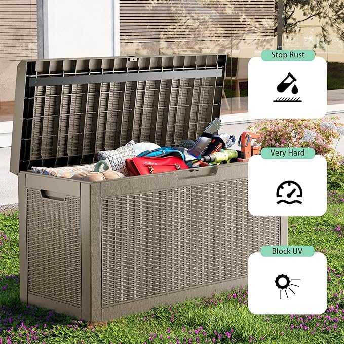60 Gallon Outdoor Storage Box – Resin Deck Box with Lockable Lid, Waterproof Patio Furniture Storage for Tools, Garden & Yard Organization