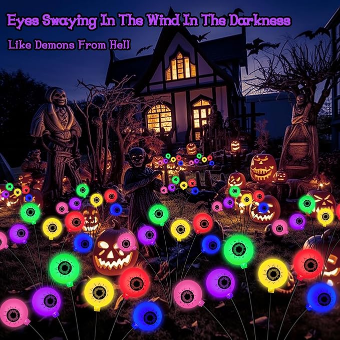 Kohlrabi 4 Pack 24 LED Solar Scary Eyeball Swaying Lights, Solar Firefly Lights Waterproof for Outdoor Garden Yard Lawn Party Flower Bed Decor