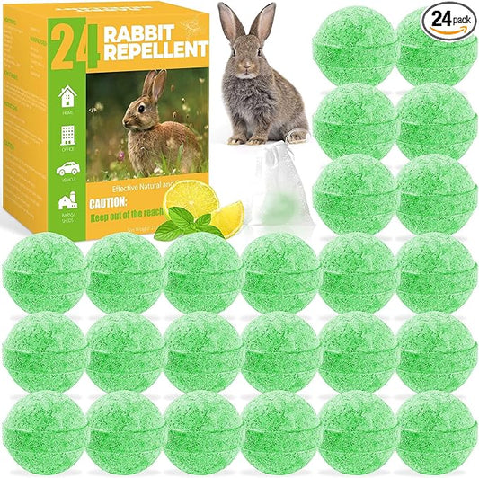 Deer Rabbit Repellent Outdoor 24 Pack - Natural Peppermint Oil Deer Repellent Balls, Bunny Deer Deterrent for Garden Lawn Yard, Powerful Rabbit Repellant Keep from Eating Plants Flowers, Pet Safe