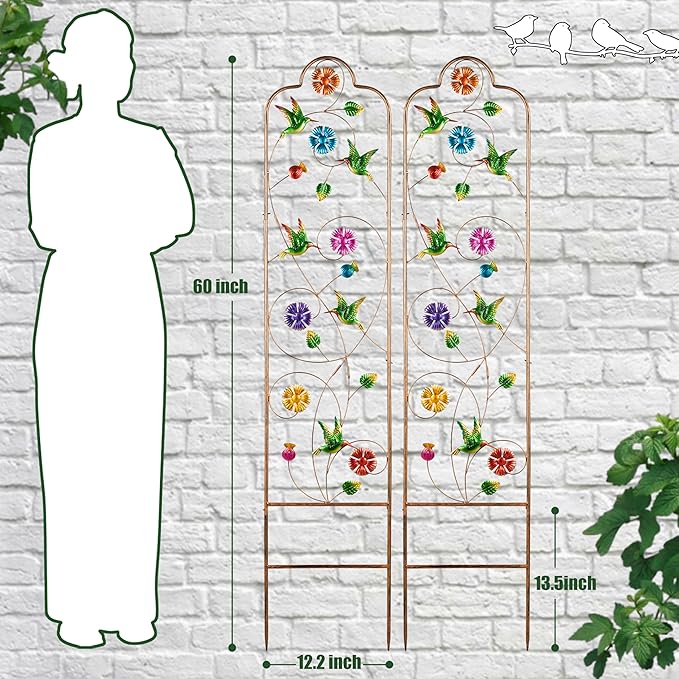 60”Trellis for Climbing Plants,1Pack Outdoor Garden Trellis Metal with Colorful Hummingbird Ideal for Climbing Plants Outdoor Decorative Metal Trellis for Your Garden,Gifts for Mom