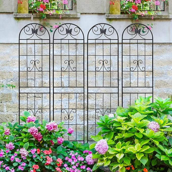 4 Pack Metal Garden Trellis for Climbing Plant Rose Stand, Black Outdoor 86.7'' Tall Flower Support Iron Garden Fence,Black 4pack