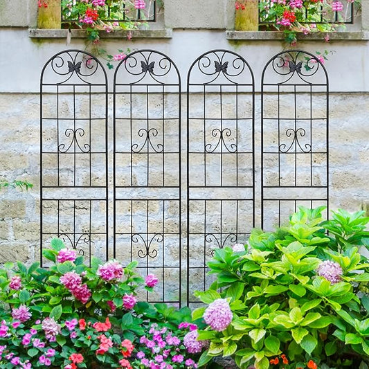 4 Pack Metal Garden Trellis for Climbing Plant Rose Stand, Black Outdoor 86.7'' Tall Flower Support Iron Garden Fence,Black 4pack