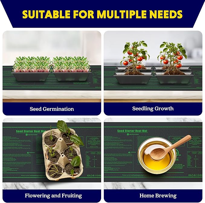 iPower Seedling Heat Mat Waterproof Durable Germination Station Warm Hydroponic Pad for Indoor Home Gardening Seed Starter