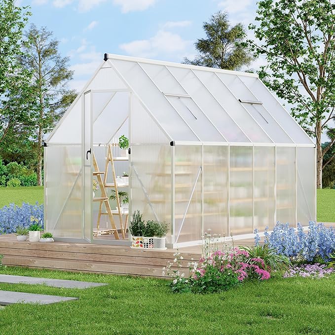 6'X11' Aluminum-Framed Polycarbonate Greenhouse, Heavy Duty Polycarbonate Greenhouse with Quick Setup Structure and Roof Vent, Large Enhanced Aluminum Greenhouses Kit for Outdoors
